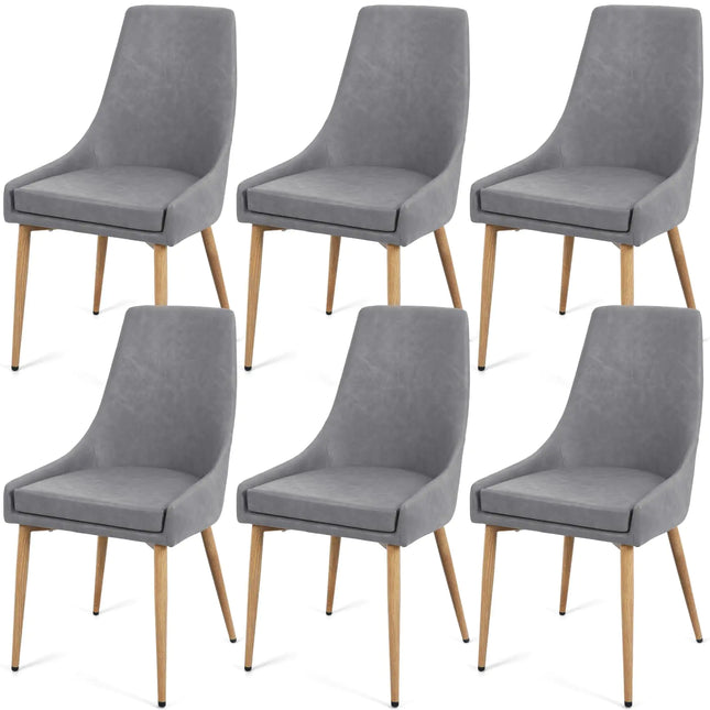 E&D FURNITURE Dining Chairs Accent Living Room Chair Set of 6 Retro Faux PU Leather Grey Kitchen and Dining Room Chairs 6 Pack Fabric Dining Comfy Upholstered Chairs Sillas para Comedor - Royalessencelux
