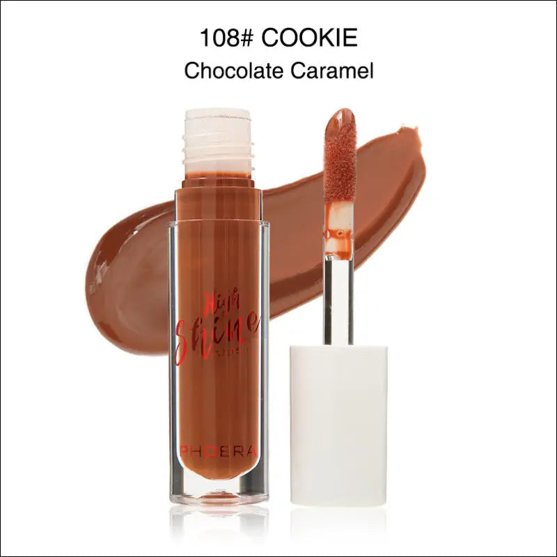 Phoera high shine crystal lip gloss in chocolate caramel shade 108# cookie luxury women’s fashion essential