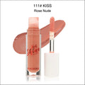 A transparent glass tube of phoera rose nude high shine crystal lip gloss with white cap and silver applicator for luxury women’s fashion
