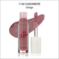 A sleek transparent bottle of phoera high shine crystal lip gloss in shade 113 cashmere with white cap and mauve-pink liquid for luxury women’s fashion looks