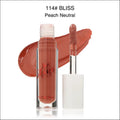 Phoera high shine crystal lip gloss in peachy nude with white cap labeled 114# bliss peach neutral for luxury women’s fashion