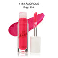 Bright pink phoera high shine crystal lip gloss in clear glass tube with white cap, perfect for luxury women’s fashion looks