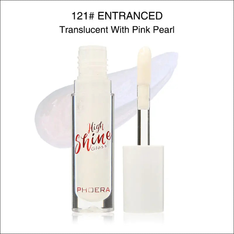 Phoera high shine crystal lip gloss in translucent pink shade 121 entranced enhances luxury women’s fashion looks