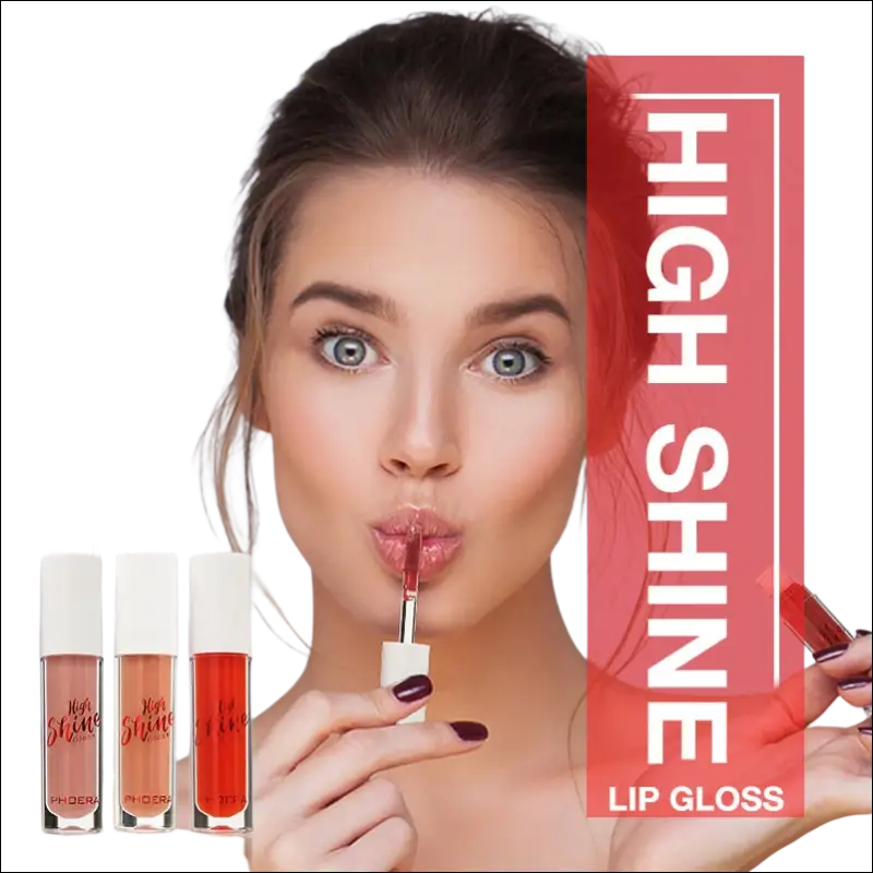 Phoera high shine crystal lip gloss in a sleek transparent tube with white cap and metallic finish for luxury women’s fashion