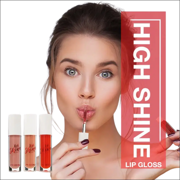 Phoera high shine crystal lip gloss in a sleek transparent tube with white cap and metallic finish for luxury women’s fashion