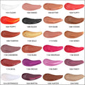 A collection of 24 vibrant phoera high shine crystal lip gloss shades featuring clear, nude, reds, pinks, purples, and browns for luxury women’s fashion