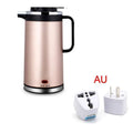 Rose gold stainless steel electric kettle double insulated with black handle and lid accents 1.8L capacity