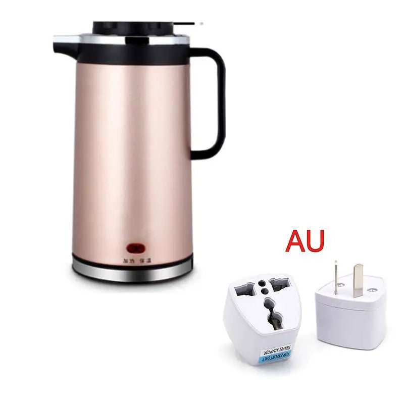 Rose gold stainless steel electric kettle double insulated with black handle and lid accents 1.8L capacity