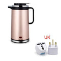 Rose gold stainless steel electric kettle double insulated with black handle and silver base 1.8L capacity