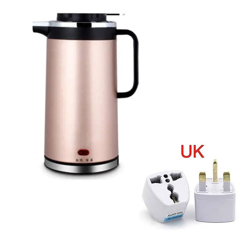 Rose gold stainless steel electric kettle double insulated with black handle and silver base 1.8L capacity