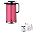 Pink 1.8l stainless steel electric kettle double insulated with black handle and lid accents for efficient boiling