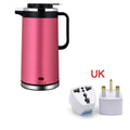 Pink 1.8l stainless steel electric kettle double insulated with black handle and lid accents for efficient boiling
