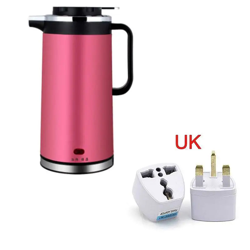 Pink 1.8l stainless steel electric kettle double insulated with black handle and lid accents for efficient boiling