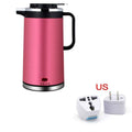 Pink 1.8l stainless steel electric kettle double insulated with black handle and lid accents for efficient boiling