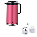 Pink 1.8l stainless steel electric kettle double insulated with black handle and silver accents for efficient boiling