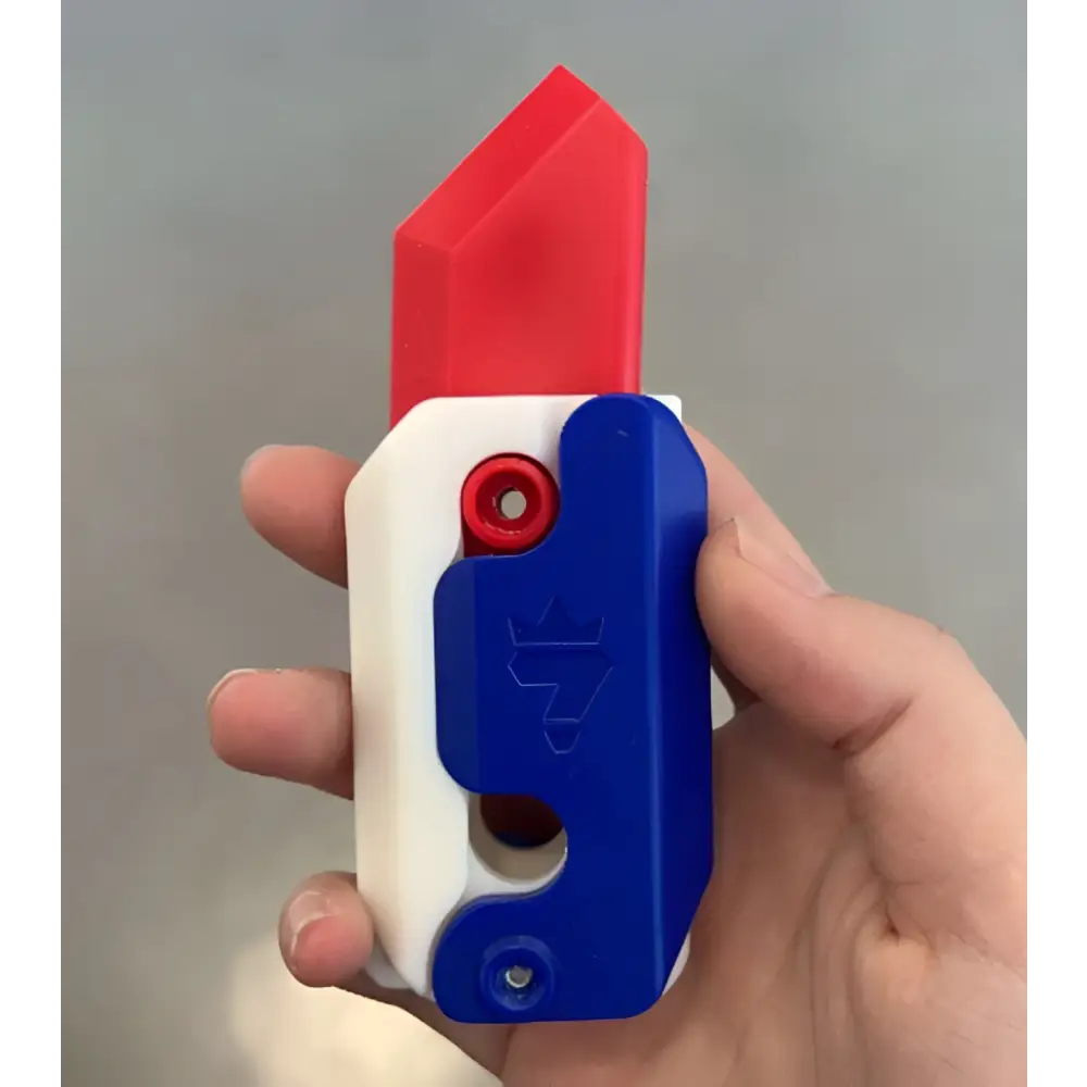 Red white and blue plastic lime radish knife with crown logo handle for gravity cub toy printing gravity cub use