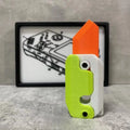 Vibrant orange and lime green 3d printed knife sheath with white accents for lime radish knife gravity cub toy use