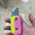 Colorful plastic lime radish knife with gray blade and yellow pink handle for printing gravity cub toy use