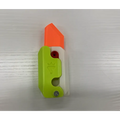 Bright lime green and white plastic lime radish knife with orange blade for gravity cub toy and printing gravity cub use