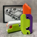 Vibrant multi-colored 3d-printed gravity cub toy lime radish knife with lime green body and purple accents