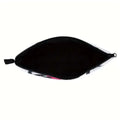 Pink and white cosmetics pattern zipper makeup bag with black interior lining for organized storage