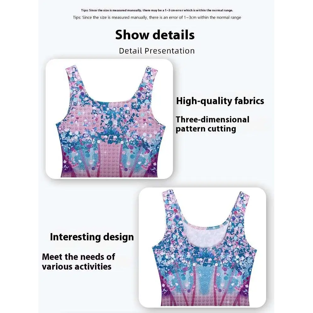 Vibrant luxury women’s fashion tank top with 3d pink blue floral pattern and blue sequined luxury embellishments