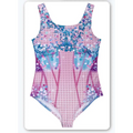 Pink blue sequined luxury women’s fashion one-piece swimsuit with a glittery gradient pattern of circles