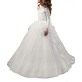 White lace girls pengpeng ball gown with butterfly appliqués and voluminous tulle skirt in pink butterfly lace design