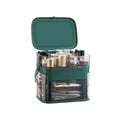 Green plastic cosmetic storage box with transparent compartments and drawers for celebrity desktop organization