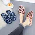 Pink cross strap slippers leopard plush house shoes featuring fuzzy pink leopard print and open-toe design