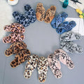Soft plush slippers leopard plush house shoes with pink cross strap in pink blue beige and gray colors