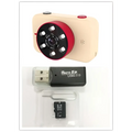 Pink digital mini camera for children with cream body and red circular lens assembly featuring six white led lights