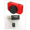 Pink digital mini camera for children with red compact body circular lens assembly usb 2.0 flash drive and microsd card