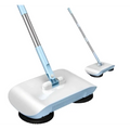 Light blue and white electric hand push sweeper household broom with sleek design and two black rubber wheels