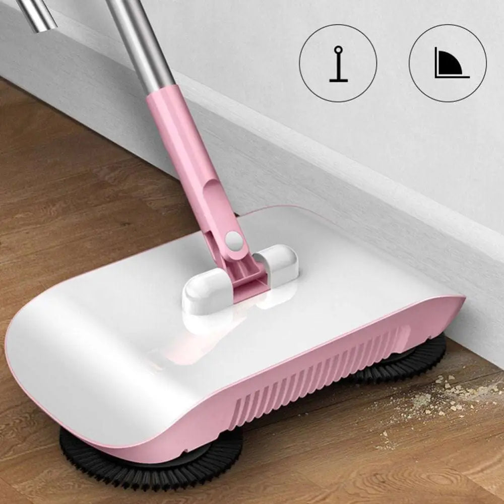 Pink and white electric hand push sweeper household broom with a sleek modern design for efficient floor cleaning