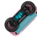 Pink electric hand push sweeper household broom with black brush wheels and blue microfiber cleaning pad