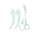 Mint green plastic precise eyebrow trimmer and nail trimmer set with curved handles for pink eyebrow trimming
