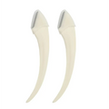 Cream-colored curved razor blades with sleek metallic edge in pink eyebrow trimming knife and scissors set for precise eyebrow trimmer
