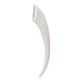 White plastic nail file with curved handle and metallic surface included in pink eyebrow trimming knife and scissors set for precise eyebrow trimmer use