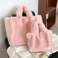 Pink faux fur chain plush handbag featuring soft plush texture and matching chain strap for stylish use