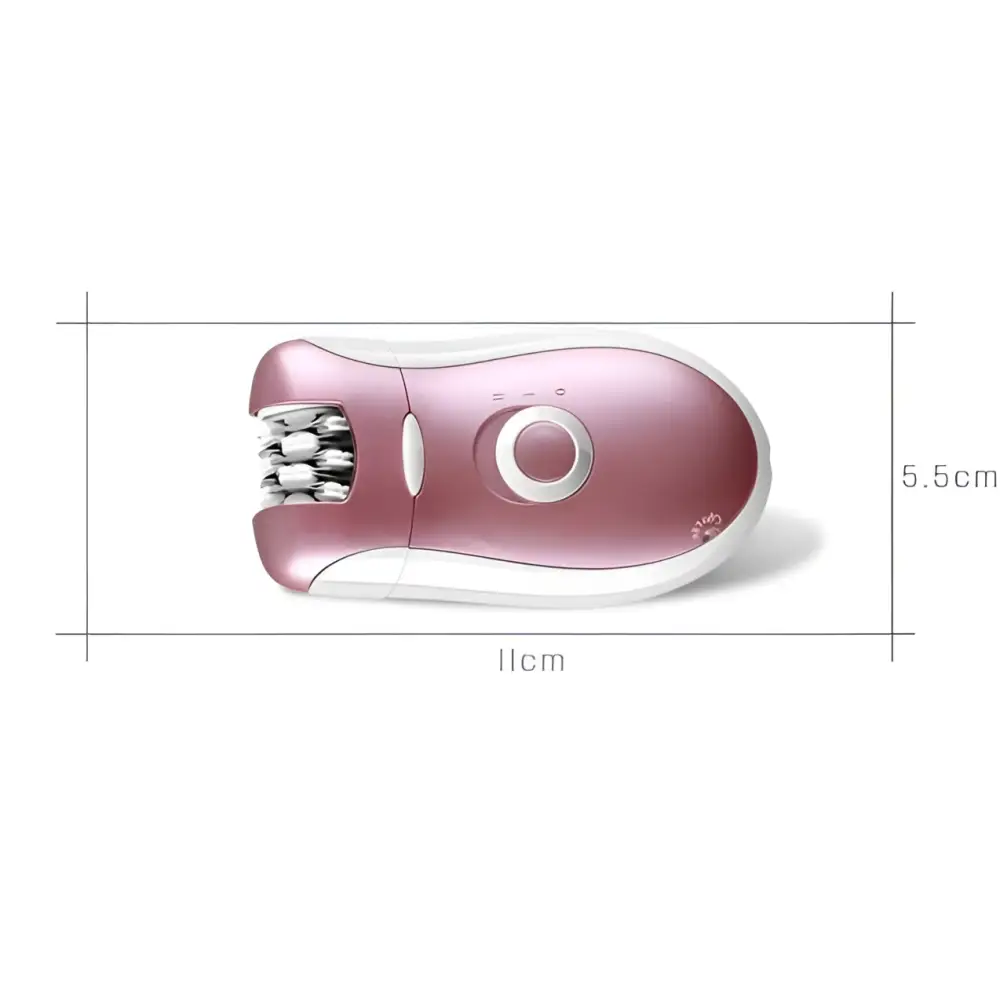Pink girls hair removal electric epilator razor with sleek ergonomic design and multiple rotating metal heads for effective use
