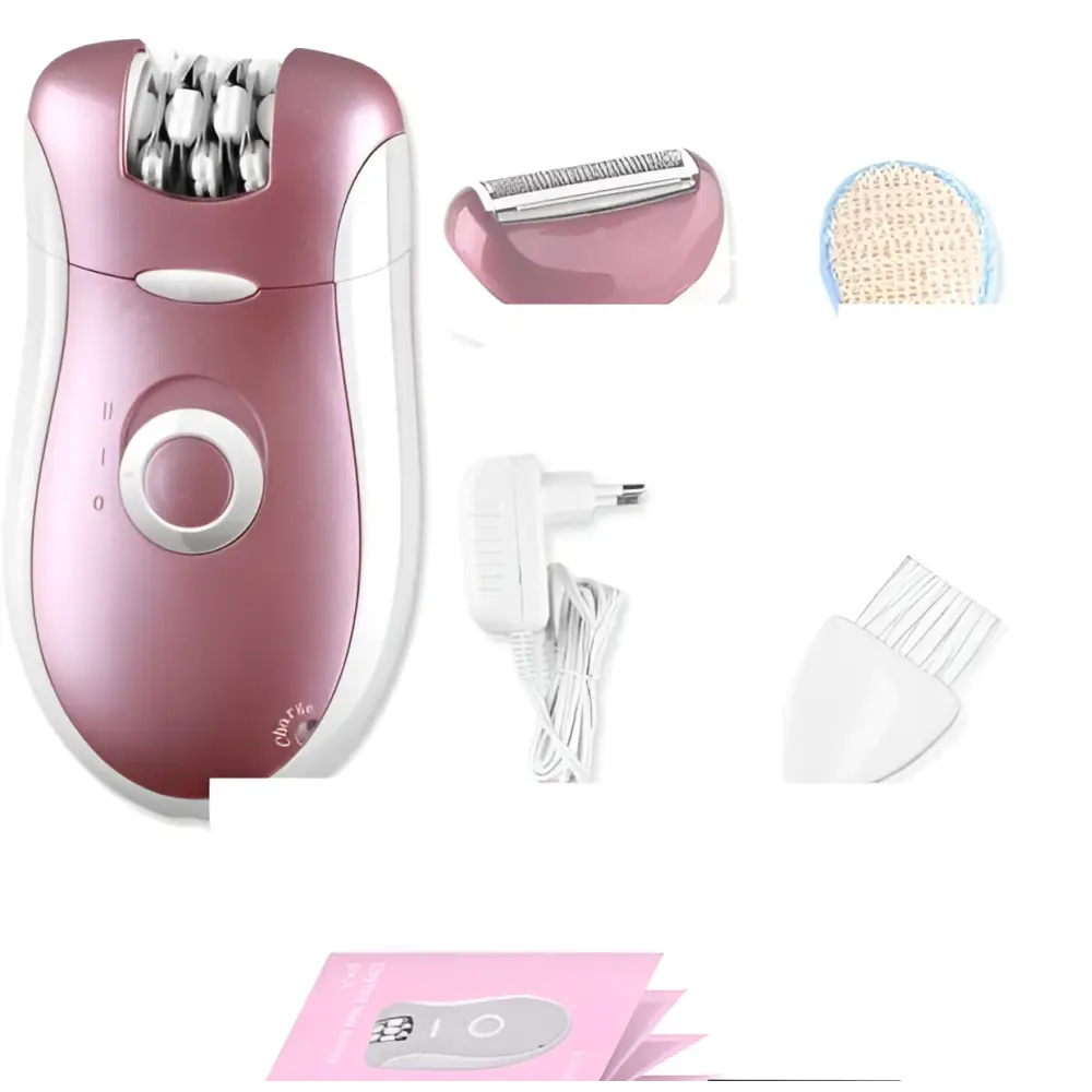 Pink girls hair removal electric epilator razor with sleek ergonomic design in pink and white colors