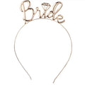 Rose gold metallic bride headband with diamond-shaped embellishment and popular tulle for gold foil bride look