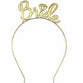 Gold foil bride metallic headband with diamond-shaped embellishment above the i and popular tulle bridal veil