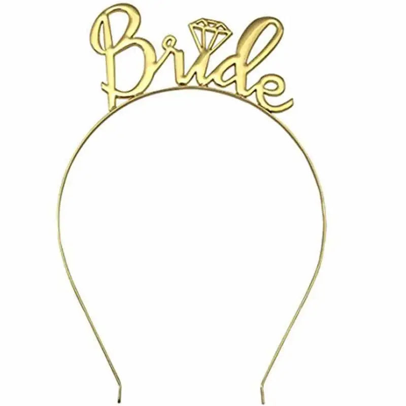 Gold foil bride metallic headband with diamond-shaped embellishment above the i and popular tulle bridal veil