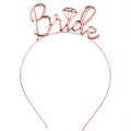 Rose gold metallic bride headband with diamond-shaped embellishment and popular tulle gold foil bride veil accessory