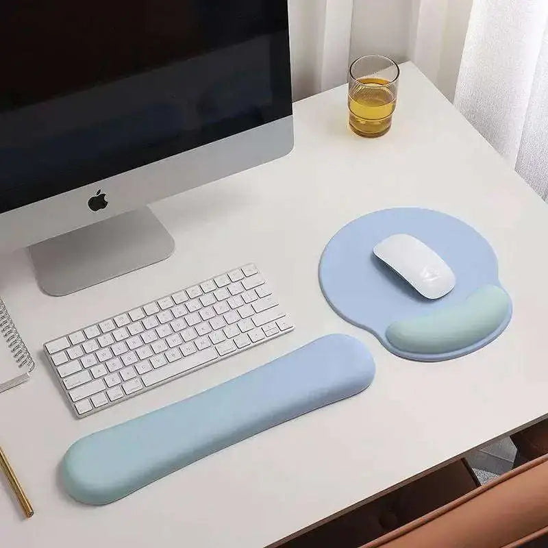 Light blue ergonomic gel wrist rest with cushioned surface and rounded edges for wrist health memory foam soft support