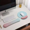 Pastel pink and light blue pink gradient memory foam soft mouse pad with ergonomic gel wrist rest for wrist health and comfort