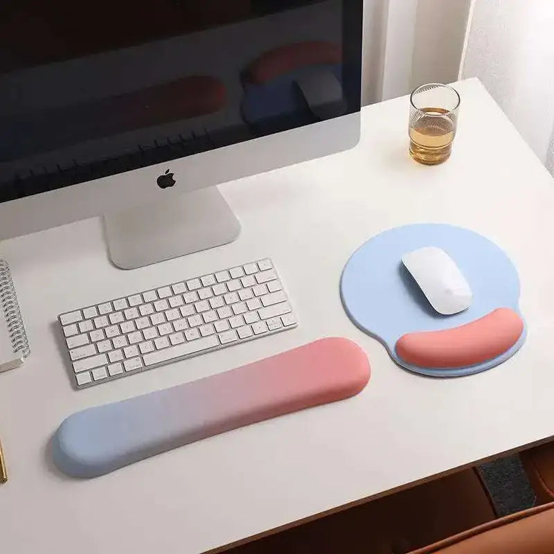 Pastel pink and blue gradient silicone wrist rest with memory foam soft padding for wrist health support