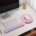 Pink gradient memory foam soft mouse pad with pastel pink and lavender silicone gel wrist rest for wrist health
